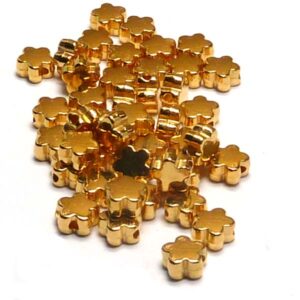 Metallpärla – blomma förgylld 14 karat 6 mm, hål 1,2 mm, 5 st