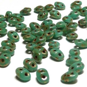 Superduo ”63130-43400” Green Turquoise – Jade Picasso, 10 gr