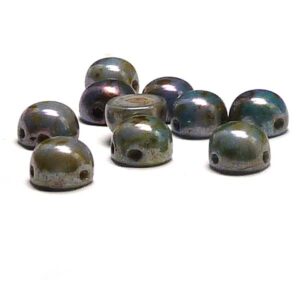 2-hole cabochon ”03000-65431” Chalk White Green Luster 6 mm, 1