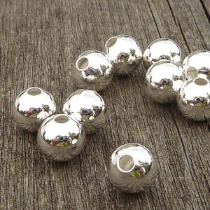 Rund metallpärla – kula – 6 mm silver, hål 1 mm, 50 st