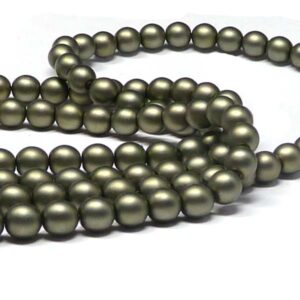 Satin Russian Green Matted ”85942” rund glaspärla 6 mm, 100 st