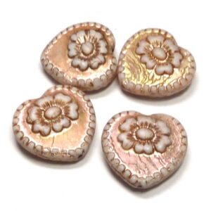 Folklore Heart ”White – old rose coating” 17*17 mm 1 st
