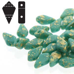 Kite Bead ”63120-94401” Gold Splash Turquoise Green 2-håls 9*5