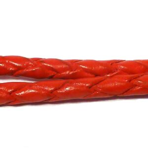 Röd flätad rem i äkta läder 4 mm, 1 meter
