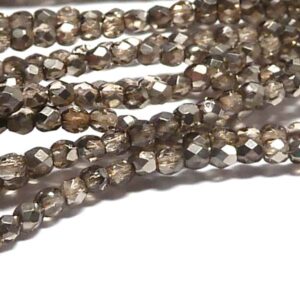 Smokey metallic ice – firepolish facetterad 3 mm ca 150 st