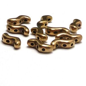 SnakeTrio 3-hålig kurvig metallpärla antikguld 12 mm, 10 st