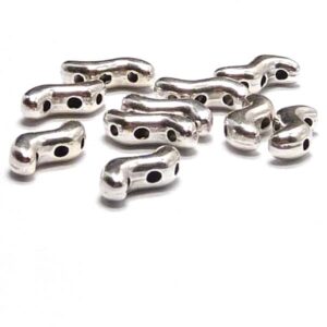 SnakeTrio 3-hålig kurvig metallpärla antik silver 12 mm, 10 st