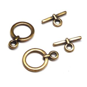 Toggle – liten rund, antikguld 14 mm, 1 set