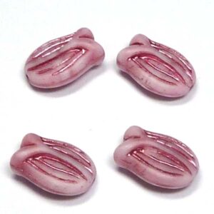 Tulpanpärla tulip bead vitrosa med rosa dekor 16*11 mm, 1 st