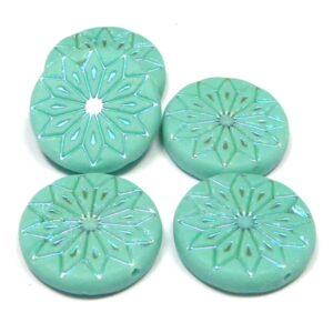 Origami Flower Bead Turquoise with metal 18 mm 1 st